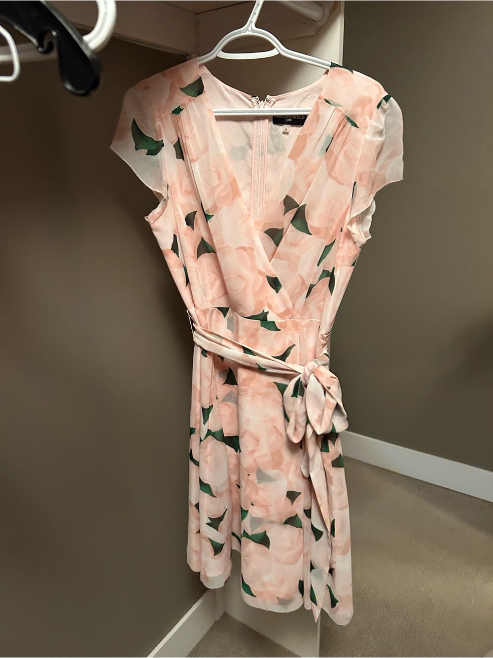 Karl Lagerfeld Pink Floral Midi Wrap Dress